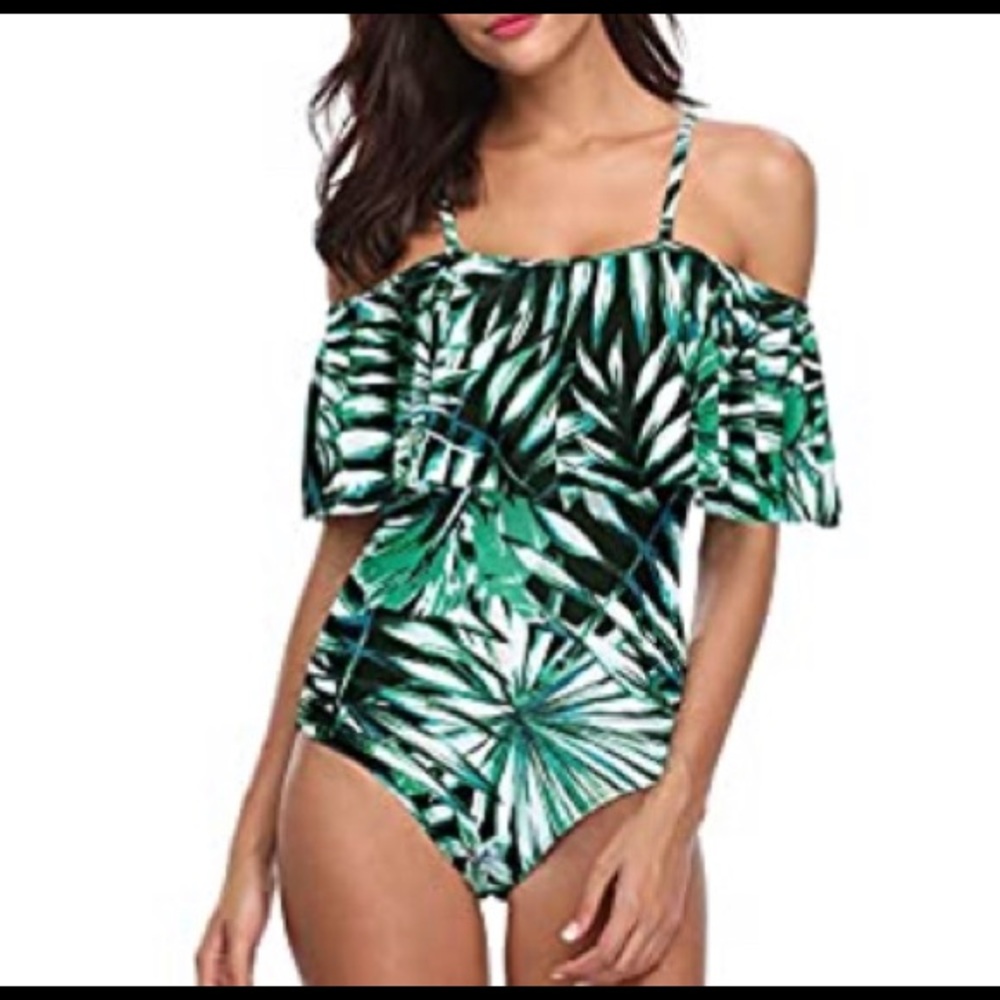 Off the shoulder ruffle one piece
